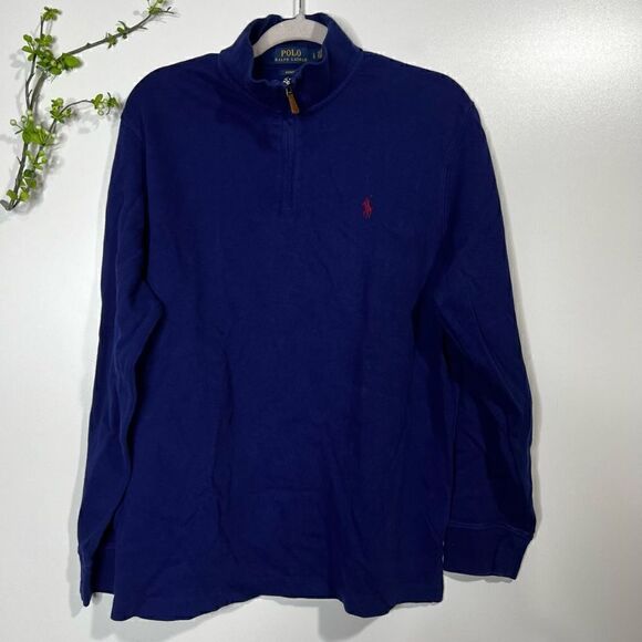Polo Ralph Lauren Estate Rib Blue 1/4 Zip Pullover Sweatshirt - Picture 1 of 9